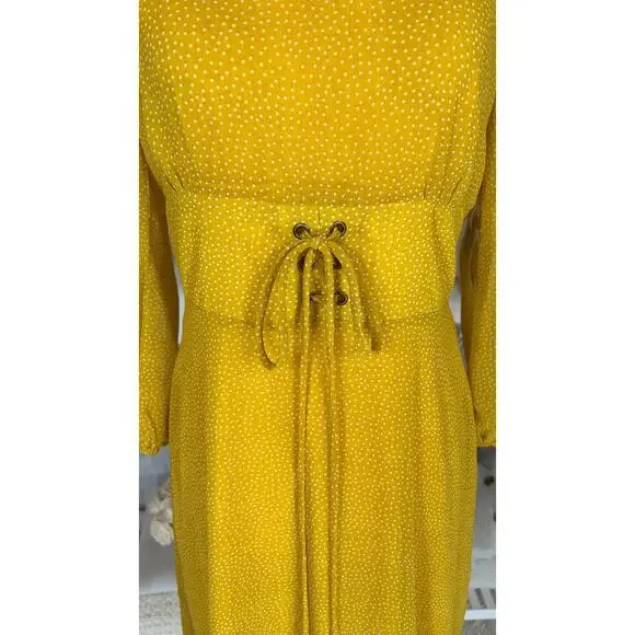 Le Lis Women’s Size M Yellow Polka Dot Lace Up Waist Lined A Line Dress #0481 - Picture 4 of 14